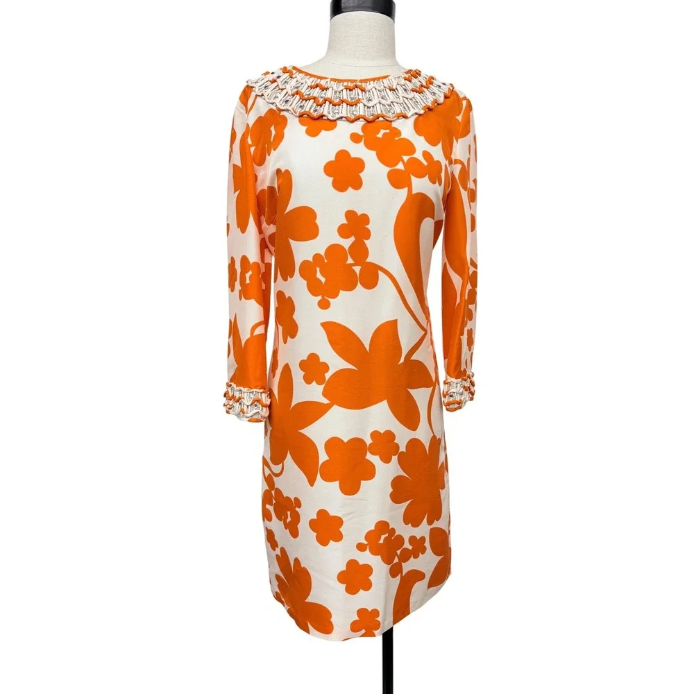 Tory Burch White and Orange Floral Mini Dress